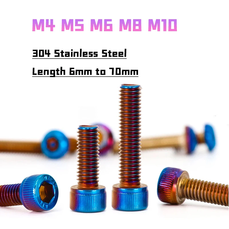 1/2/3/5pcs 304 Stainless Steel Hex Socket Cap Head Screw M4 M5 M6 M8 M10 Fuel Tank Cover Bolt Allen Bolt DIN912 Burn Blue