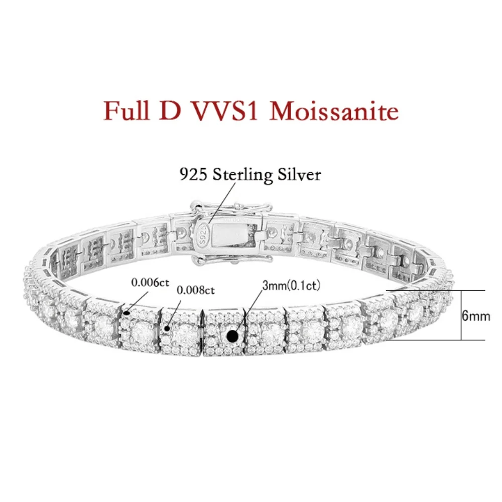 NKHOG フルモアッサナイト女性ブレスレット 925 スターリングシルバーテニスブレスレットウェディングパーティー D VVS ダイヤモンドジュエリー高級ギフト GRA
