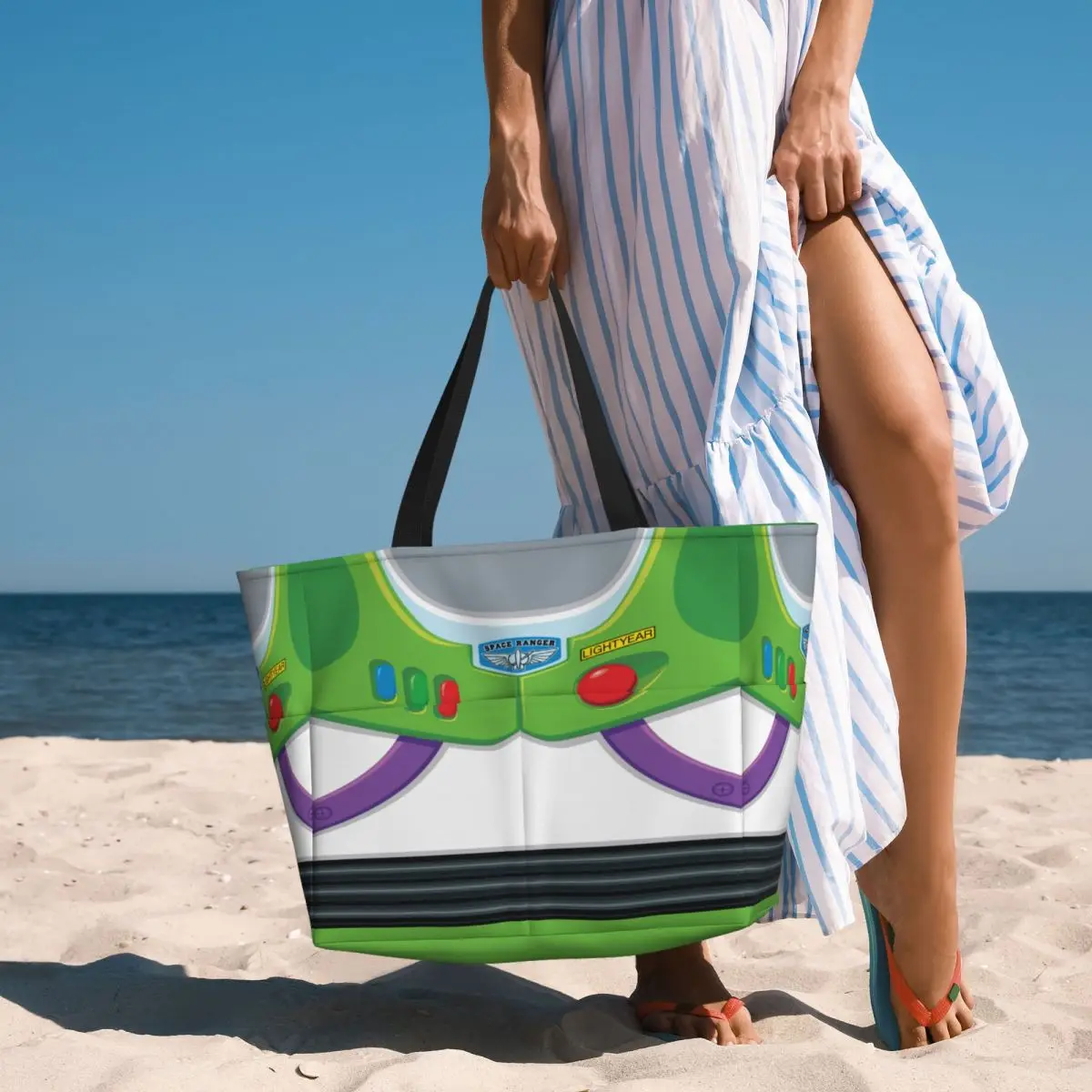 Grande capacidade sacolas de compras para mulheres, Toy Story, Buzz Lightyear, terno ranger, sacos de viagem praia, personalizado