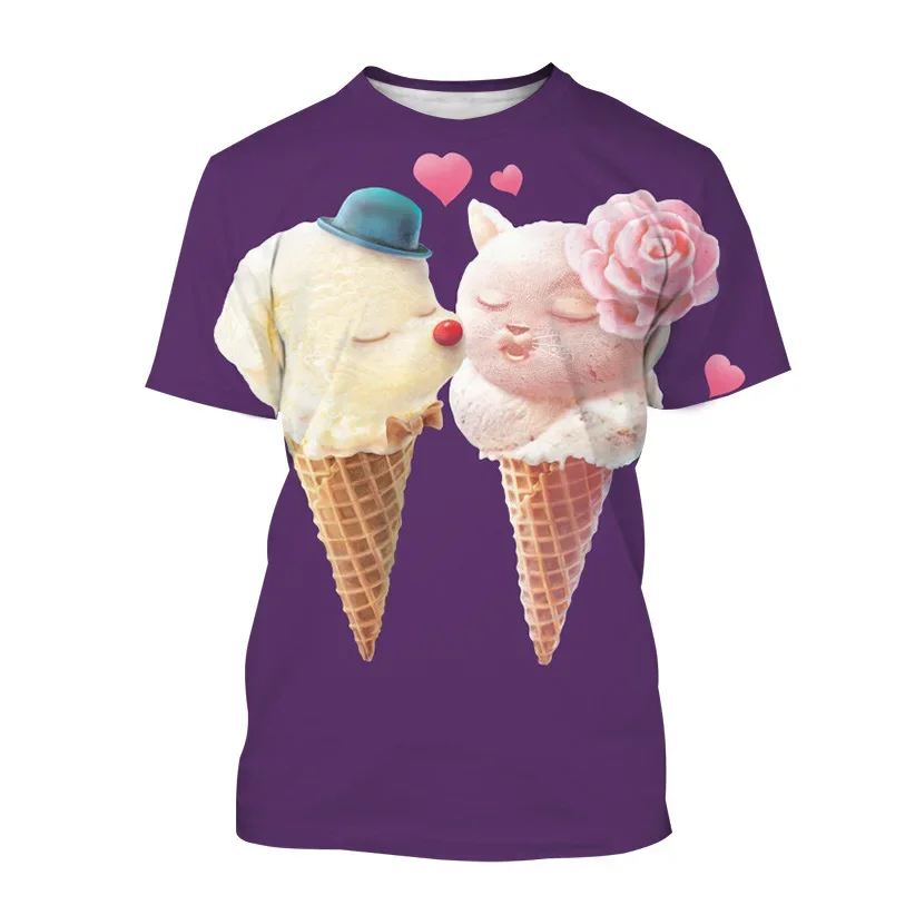 Sweet Chocolate Ice Cream Graphic T-shirt for Men Cool Design 3D Printed Short Sleeves Fun Loose Comfortable Breathable Top