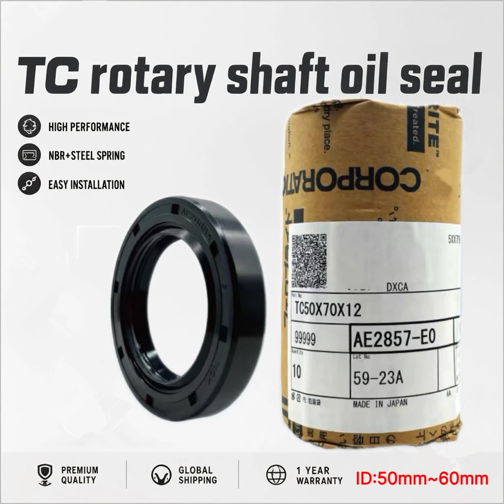 TC Rotary Shaft Oil Seal ID:50mm~60mm NBR+metal Frame+spring Clamp Rotating Skeleton Seal for Motors, Reducers, Gearboxes, Etc