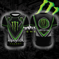 Summer Monster Energy 3D Printed pParticles Technology Striped T-shirt Men's Quick-Drying Jacket Oversized Short Sleeves