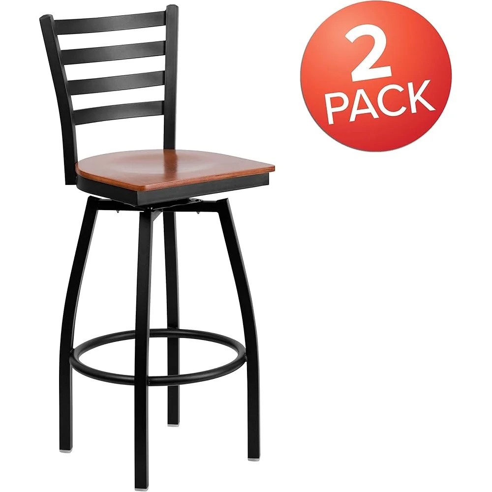 2 Pack Metal Barstools with Swivel Feature and Ladder Back Design Kitchen Bar Restaurant Seating