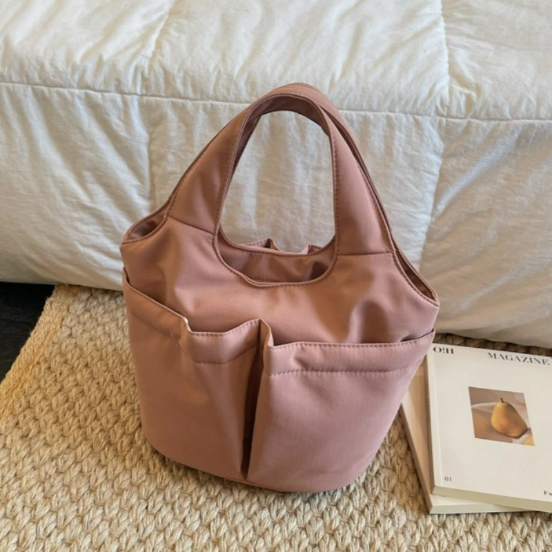 

Women Large Capacity Multi Pocket Casual Top Handle Bag Texture Simple Shoulder Bag Simple Design and Versatile Bucket Bag Color