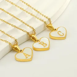 Stainless Steel 26 Alphabet Pendant Necklace Fashion Women Heart Shell A-Z Initial Gold Plated Letter Choker Jewelry