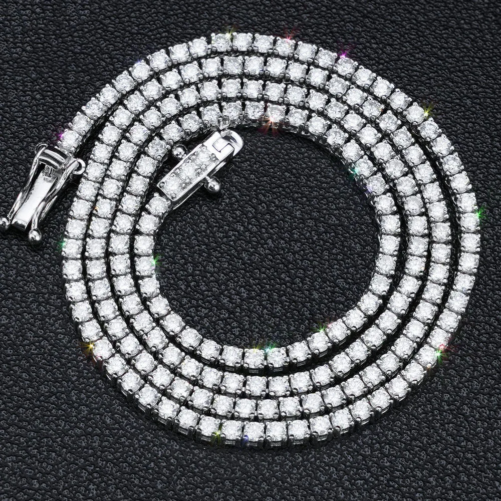 

EUREKA 2mm 3mm All Zircon Tennis Necklace for Women Man Adjustable Choker Chain 100% 925 Sterling Silver Jewelry