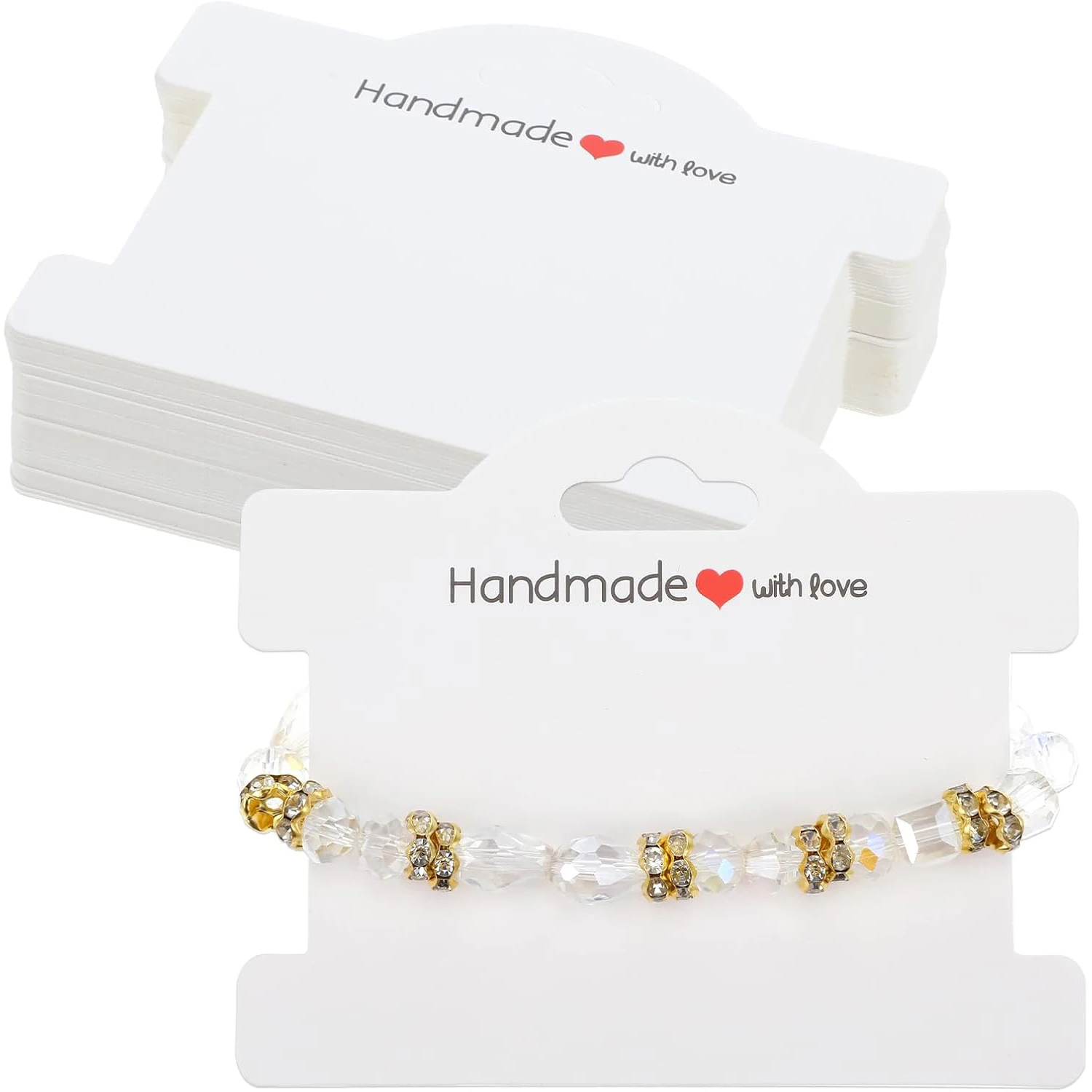 

20/50pcs Handmade with Love Bracelet Display Cards Jewelry Tags for Hair Ties Bracelet Necklace Selling Small Business Packaging
