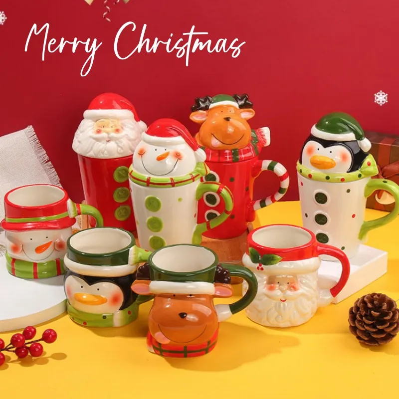 400ml Ceramic Christmas Cup Couple Gift Cartoon Animal Santa Claus Elk Mug Snowman Penguin Coffee Milk 3D Water Cups