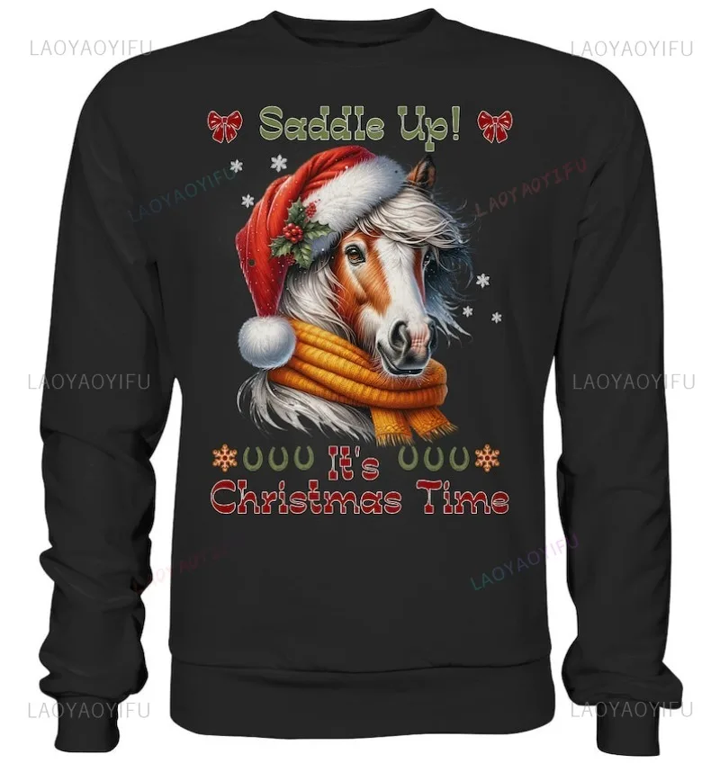 

Cute Christmas Horse Sweatshirt Horse Unisex Sweater Christmas Gift Personality Horse Mans Clothing Women's Pullover Sweatshirt
