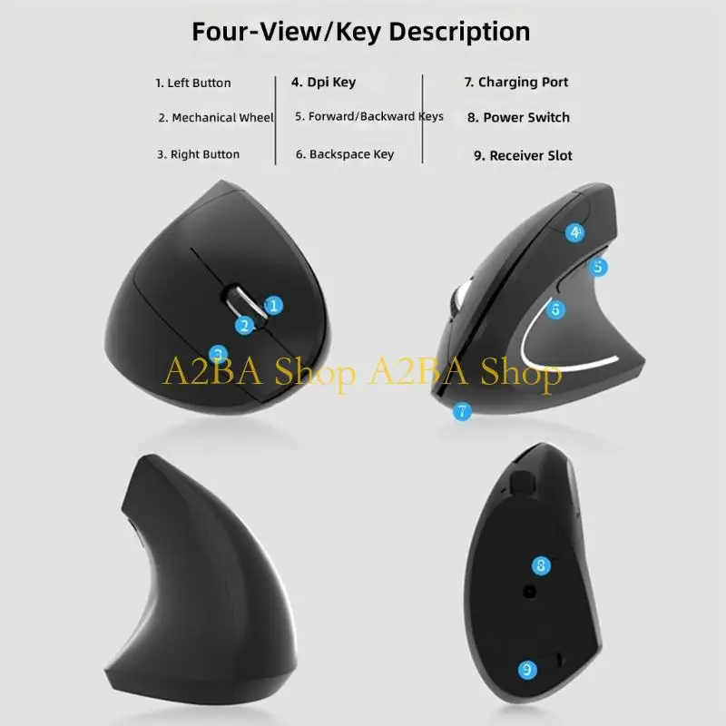 A2BA Ergonomic Mouse 1600DPI Wireless Vertical Mouse 2.4G Quiet Wireless Mouse Bluetooth-compatible for Laptop