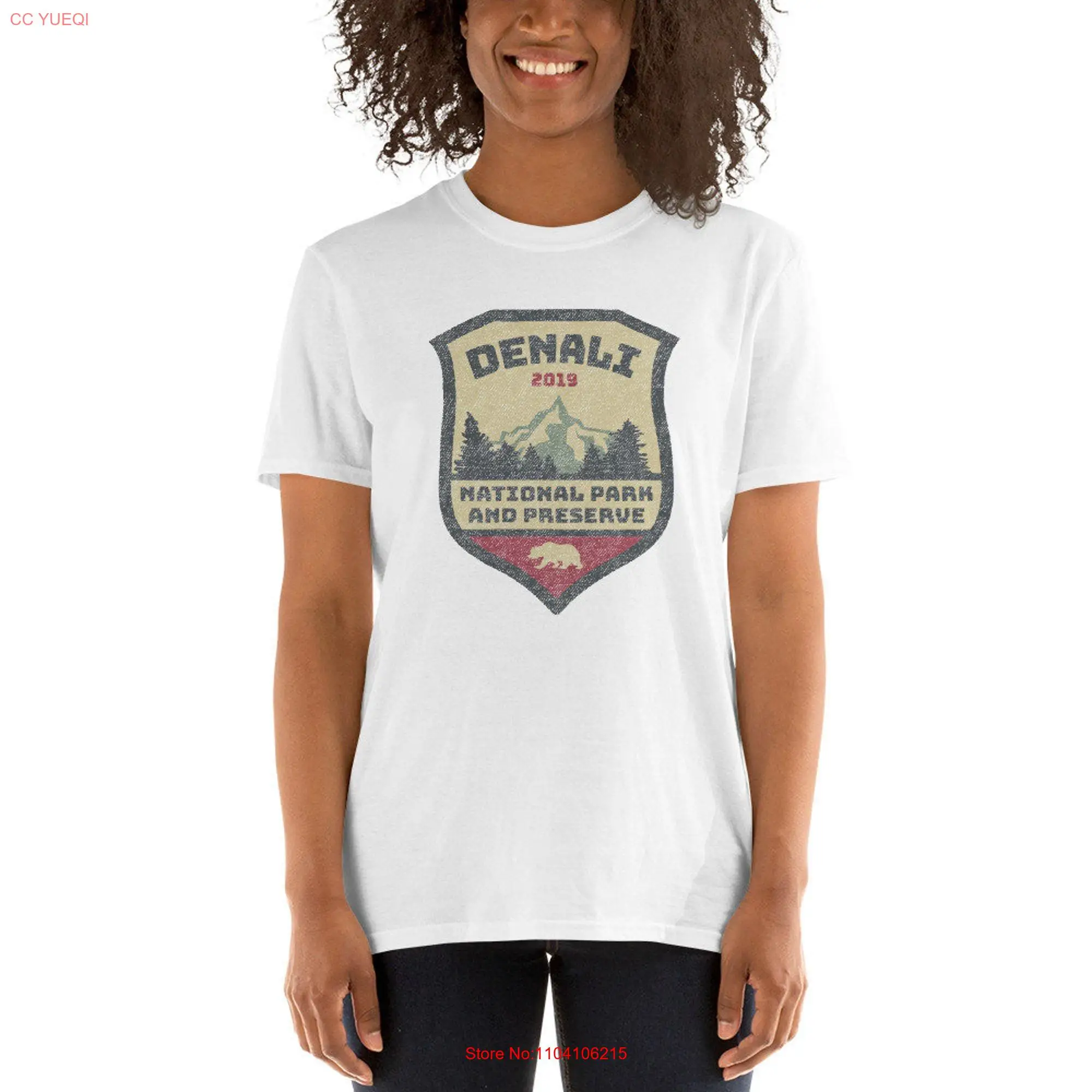 Vintage Sticker Style Alaska Denali National Park Souvenir T Shirt Climbing Camping Hiking Backpacking