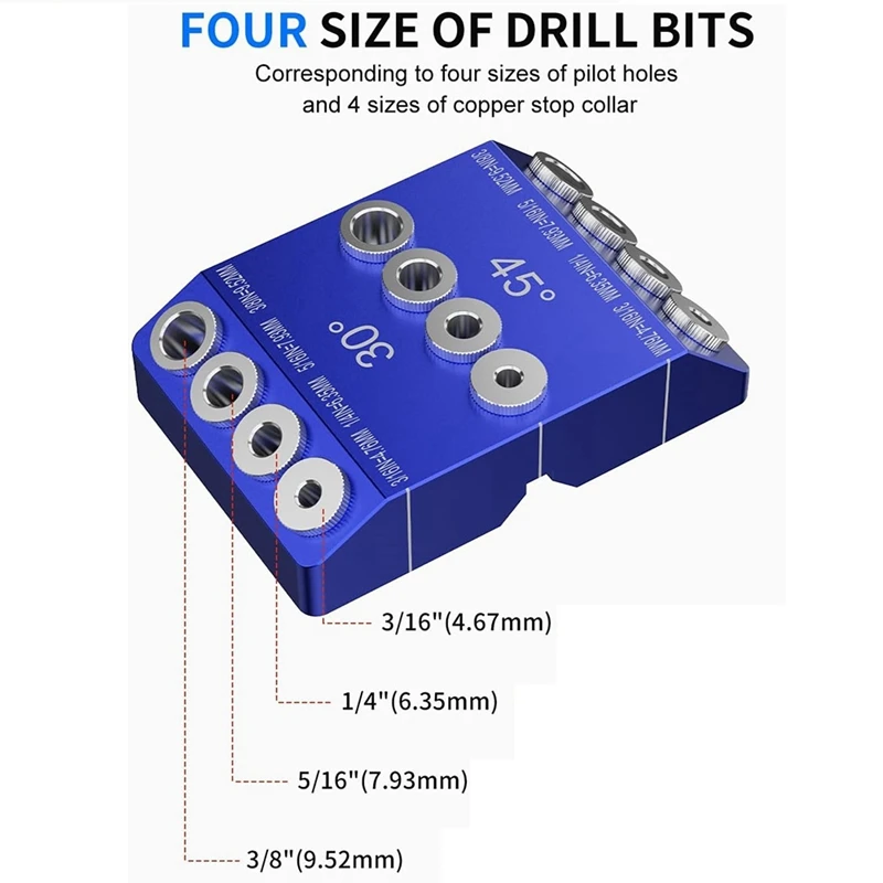 30 45 90 Degree Angle Drill Guide Jig, Drill Jig For Angled Holes And Straight Hole With 4 Sizes Steel Drill Bits Easy Install