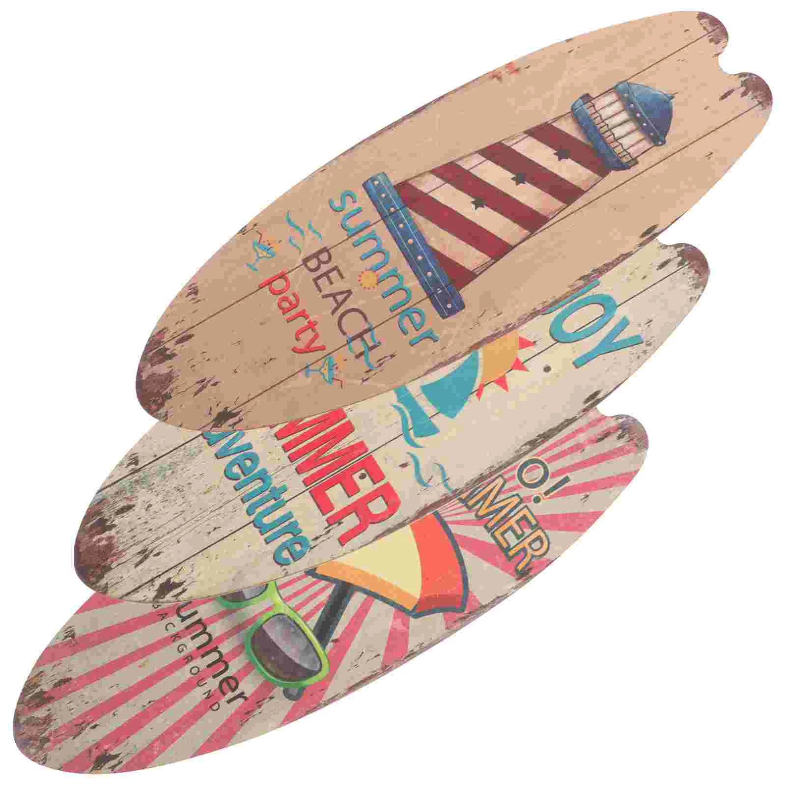 3Pcs Wood Surfboard Sign Summer Themed Wall Decor Beach House Rustic Wooden Craft Home naments Festive Supplies Party