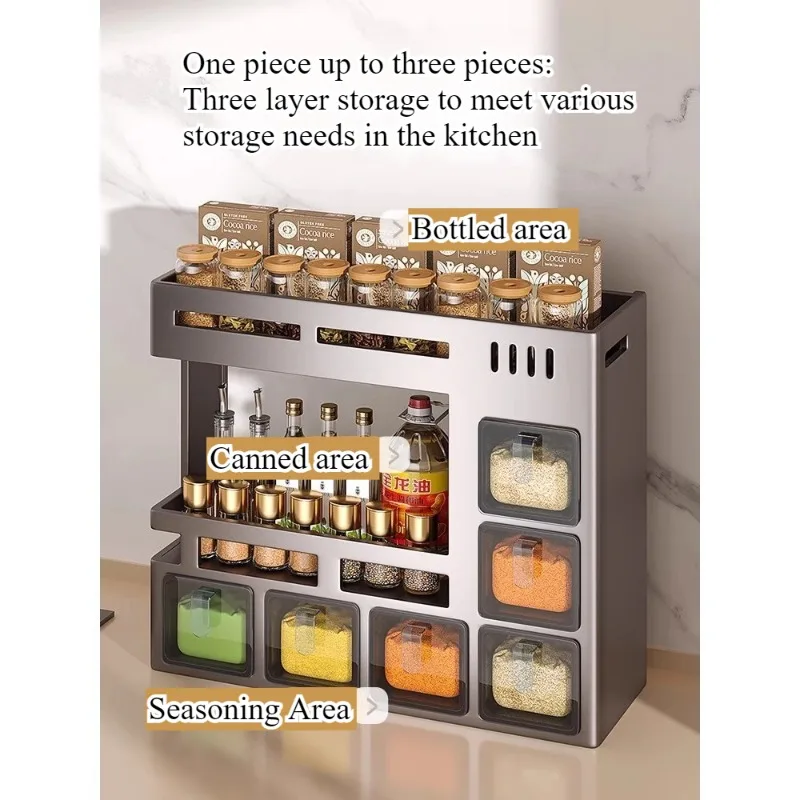 No punching kitchen seasoning rack multi-functionalwall-mounted household oil, salt, sauce and vinegar storage box seasoning jar