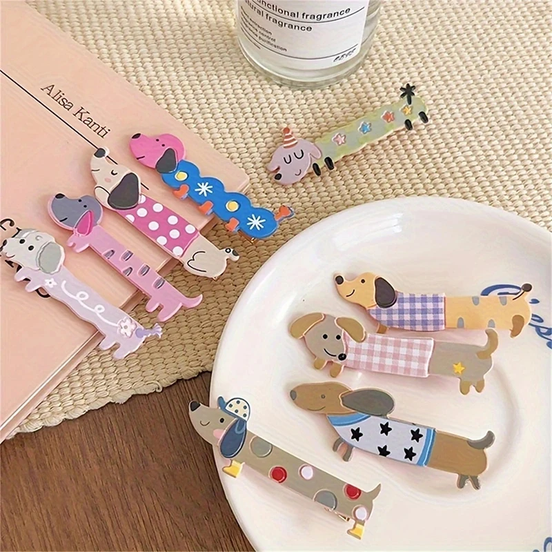 Barrettes en acrylique pour chiots, animaux mignons, pinces à cheveux géométriques, épingles à cheveux latérales, accessoires pour cheveux féminins