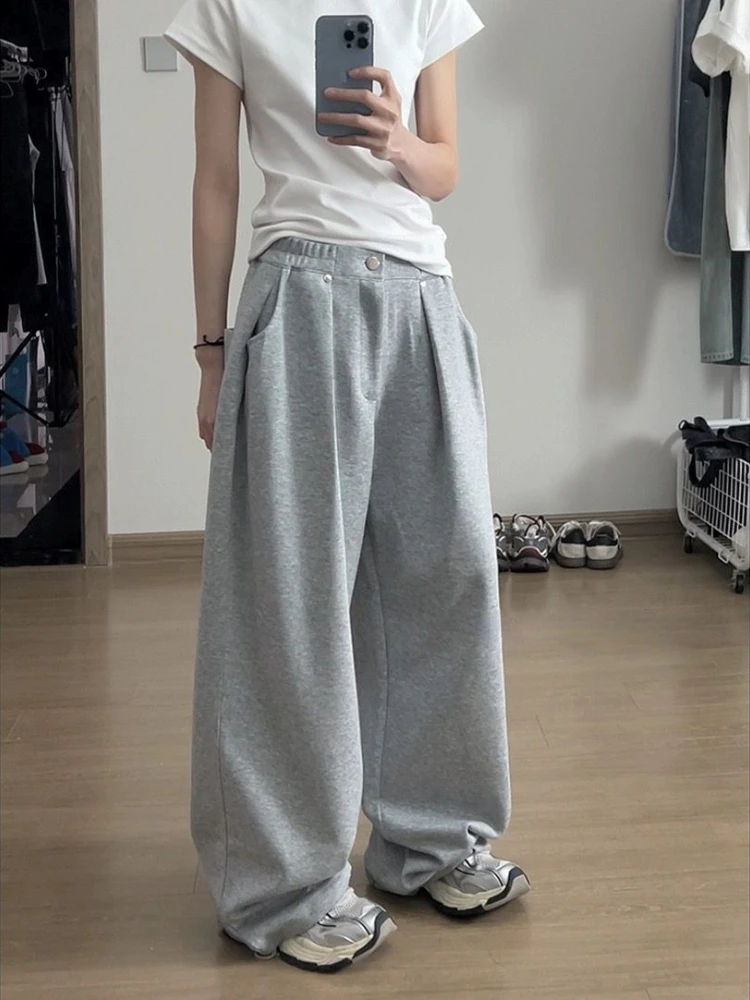 HOUZHOU Vintage Baggy Sweatpants Women Autumn 2024 New Y2k Korean Loose Wide Leg Pants Zipper Fly Casual Sports Pants Streetwear