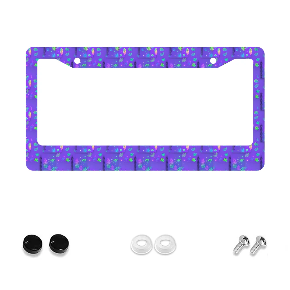 

1pc Purple Tropical Leaf Pattern 2-Hole License Plate Frame, Aluminum Material, 6x12 Inches, with Screw Kit, Retro Novelty Car