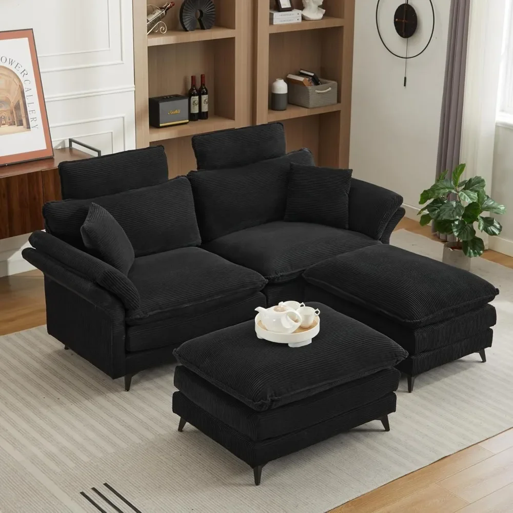 

Sofas 85.83" Deep Seat Sectional with Removable Headrests & Ottomans & Soft Pillows,Modular Cloud Couch for Living Room