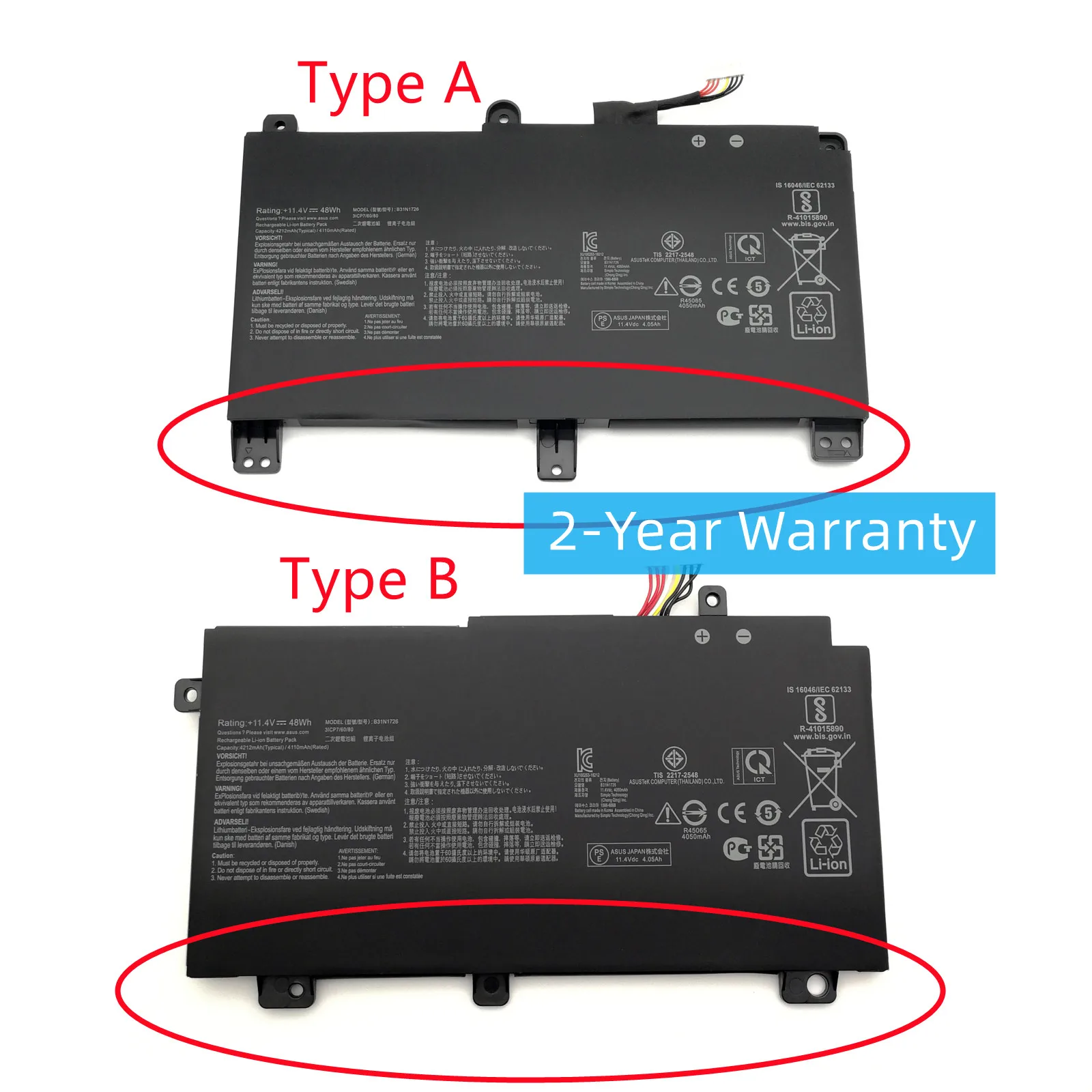 Original B31N1726 B31BN91 Battery For Asus FX504 FX504GE FX505DY TUF505DY TUF504GD TUF565GD TUF554GE Gaming 15 FX505 B31N1726-1