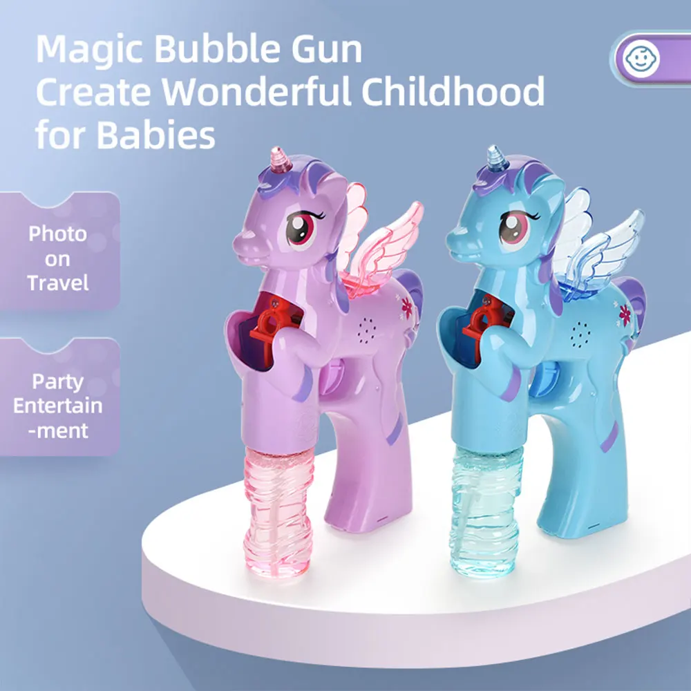 Borsa giocosa bambini Unicorn Bubble Gun Toy Cute Musical Light-up Animal Electric Spray Soap Bubbles Machine regalo di natale AB04