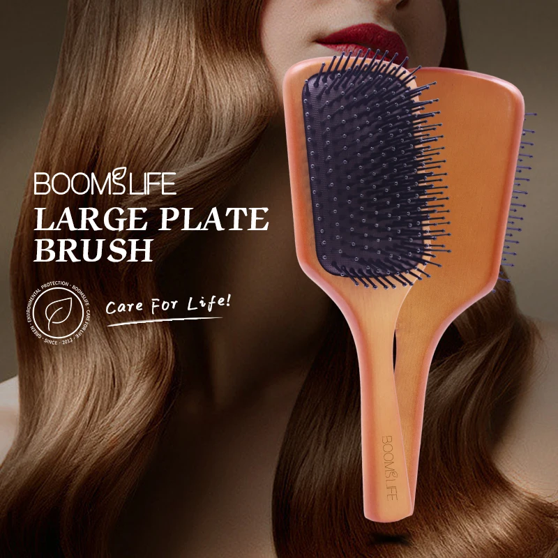 Kare kürek Detangling saç fırçası kadın kafa derisi masaj fırçası geniş diş saç tarağı büyük hava yastığı akçaağaç ahşap HairBrush