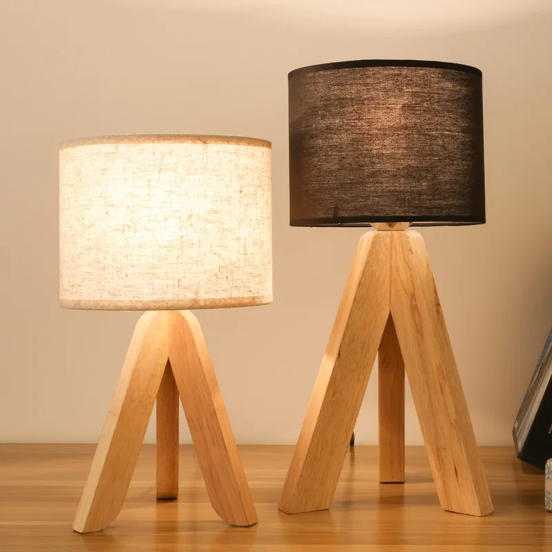 Japanese Minimalist Art Fabric LED Floor Lamp Creative Wooden Tripod Study Bedroom Bedside Living Room Eye Protection Desk Light