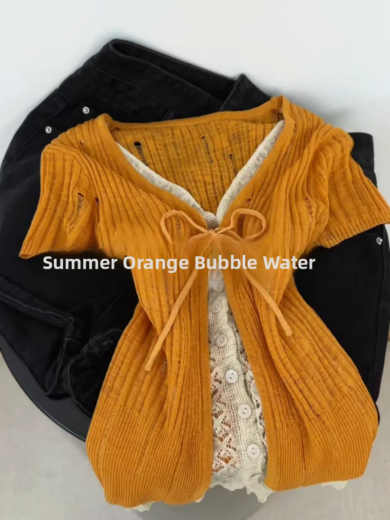 

Unique Lace Splice Short Sleeve Knitted Summer Top Women's Self-Keeping Style Slimming Anti-Aging Korean Version Straight Cut