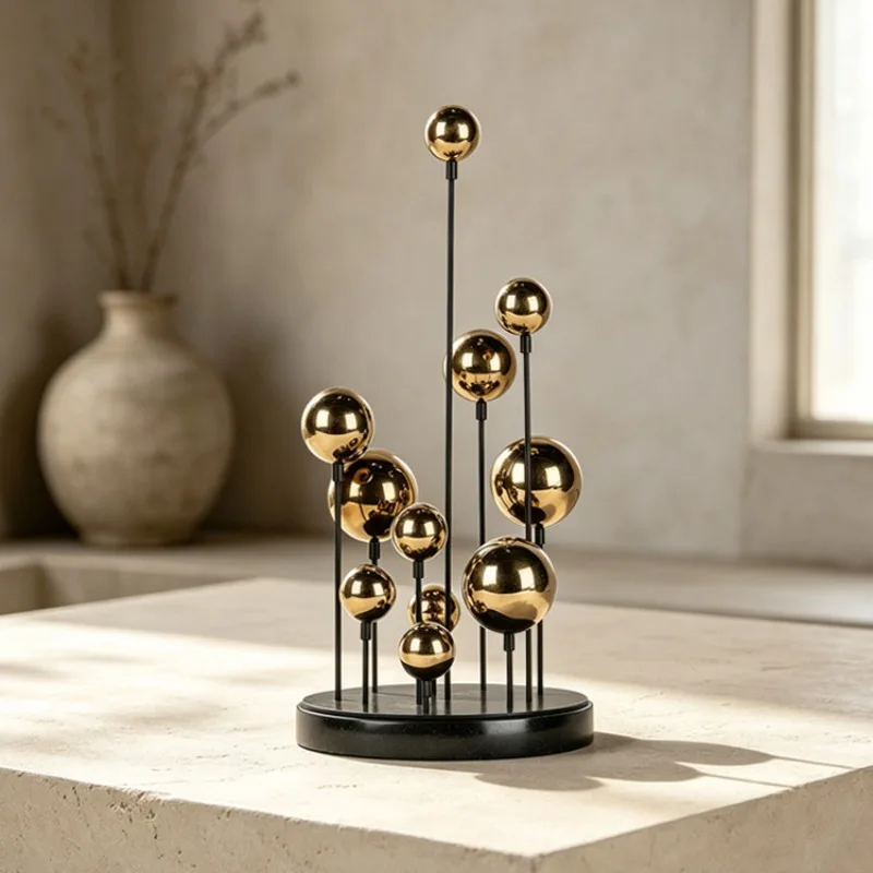 Metal Decorative Ornaments Luxury Modern Home Decor Sculpture Living Room Minimalist Spherical Figurine Creative Design Ornament