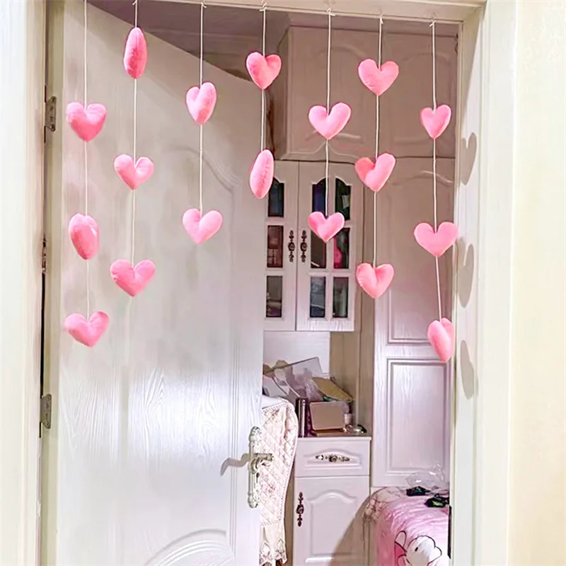 Romantic Lovely Room Door Decoration Curtain Partition Hanging Curtain Thread Curtain Girl Heart Peach Non Perforated Pendant