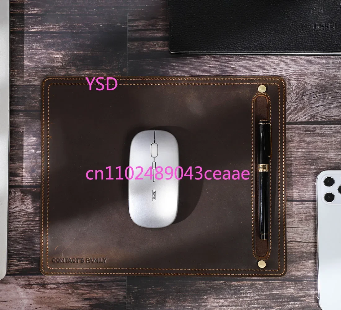 Genuine Leather Mouse Pad With Pen Holder Retro Anti slip Desk Mat for Business Office Desktop Macbook Laptop Gaming Suitable