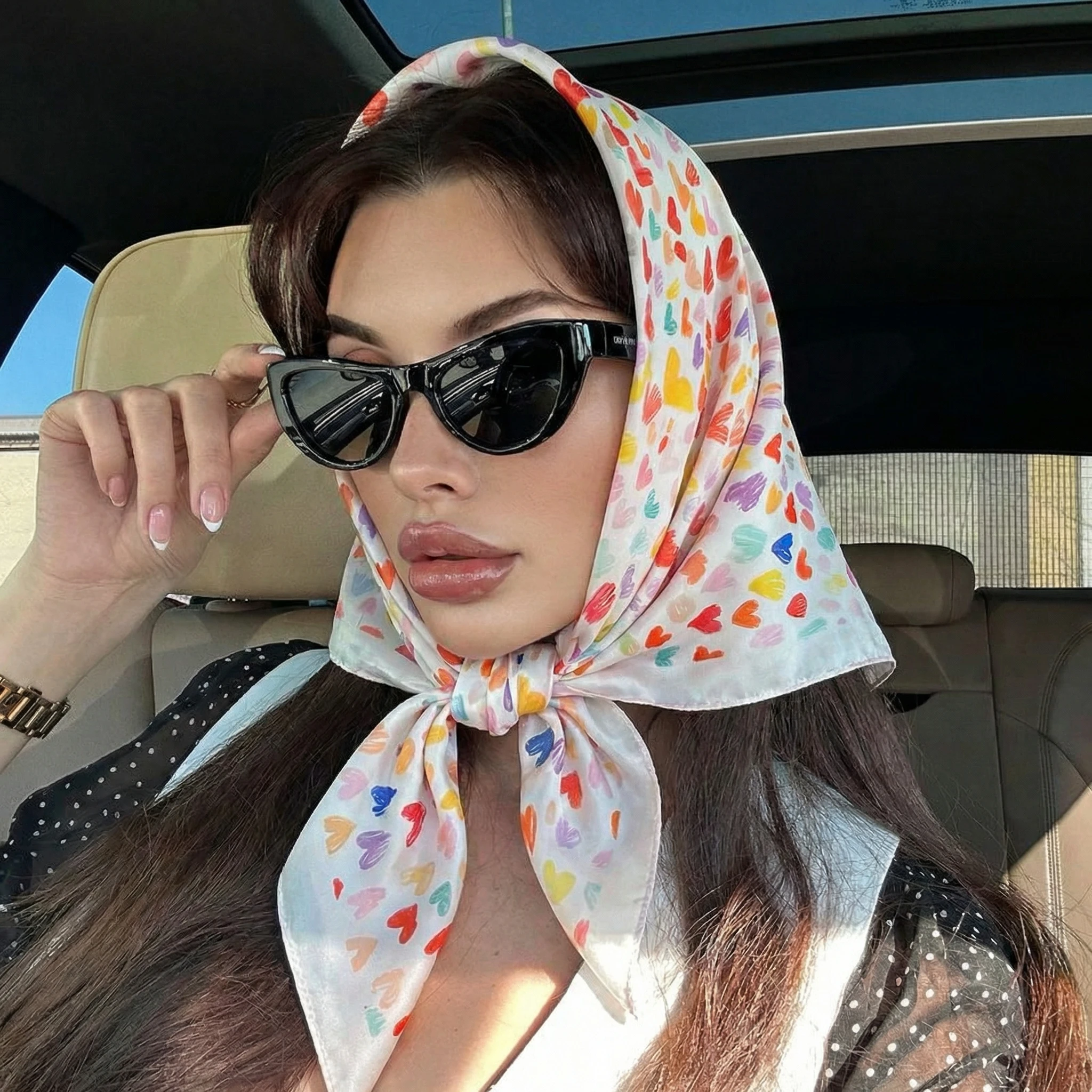 

Square Silk Scarf Women Luxury Brand Satin Print Hijab Scarves Muslim Pareo Bandana Female Shawl Wrap Headband Foulard 70*70cm