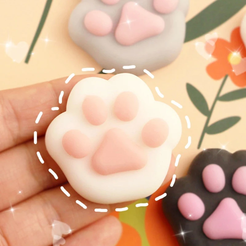 1Pcs Mini Cat Paw Squeeze Toy Silicone Pinch Decompression Toy Plush TPR Fidget Sensory Toys For Kids Adults Gift