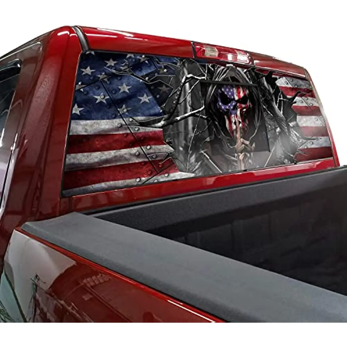 Hsdiokl American Flag Skull Truck Rear Window Decals, Truck Rear Window Stickers,Trucks, SUV,Cars,Universal,66''x20''