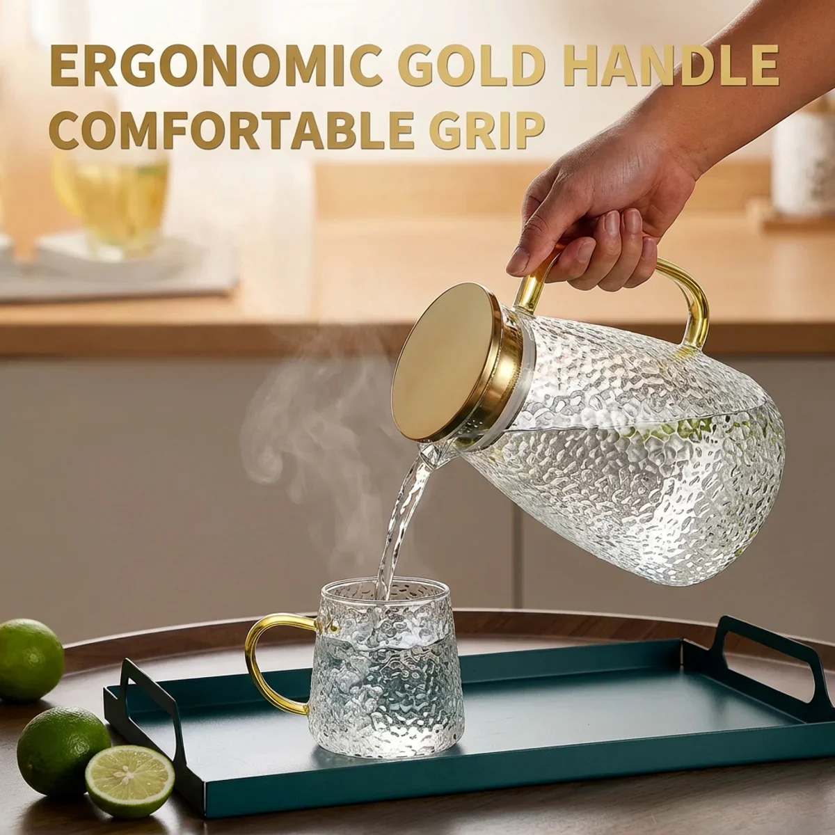 Premium Texture Hammered Glass Pitcher–Explosion Proof,Anti-Drip Spout,BPA Free&Healthy-Ideal for Home or Restaurant Use