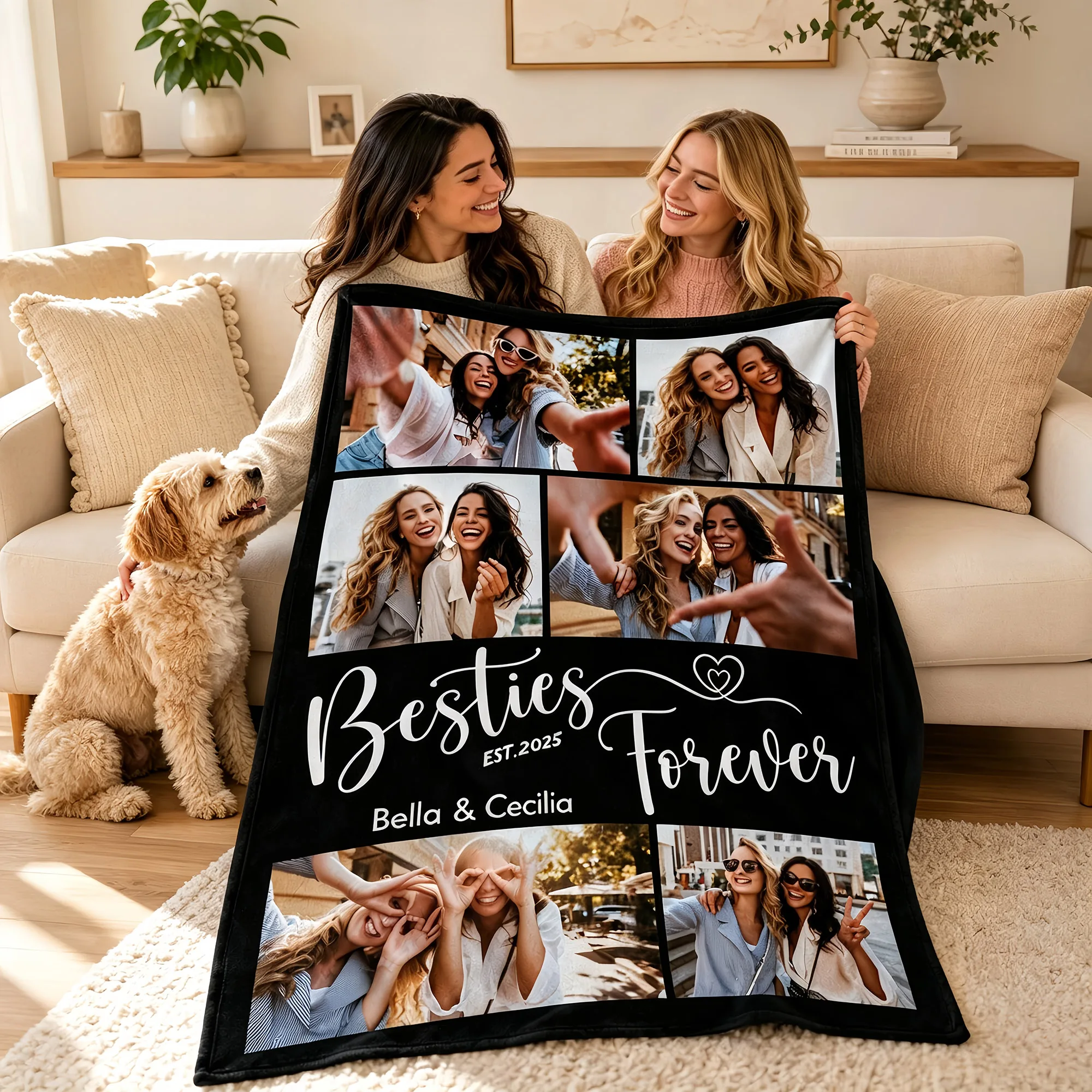 Personalization Photo Throw Blanket Custom Best Friend Sisters Warm Cozy For Sofa Bed All Seasons Perfect Holiday Gift For She
