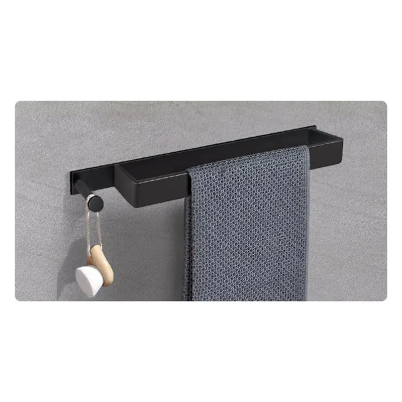 

(CNIM) 2PCS Towel Holder No Drilling Self-Adhesive Towel Rail Black Stainless Steel Bath Towel Holder Adhesive with Hooks