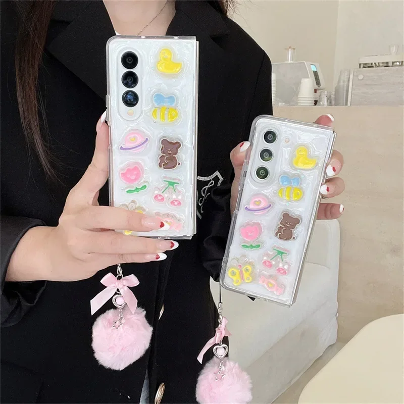 เคสโทรศัพท์ลายหมีผีเสื้อสำหรับ Samsung Galaxy Z flip Z 6 5 4 3ฝาหลังป้องกันสำหรับ ZFold6 ZFlip6เคส