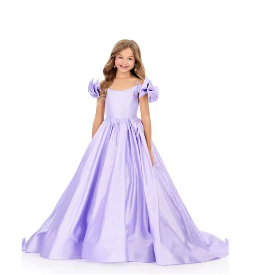 Bow Shoulder Pageant Dress Metallic Mikado Flower Girl Dress For Wedding Pageant Photoshoot Daddy Daughter Dance Formal