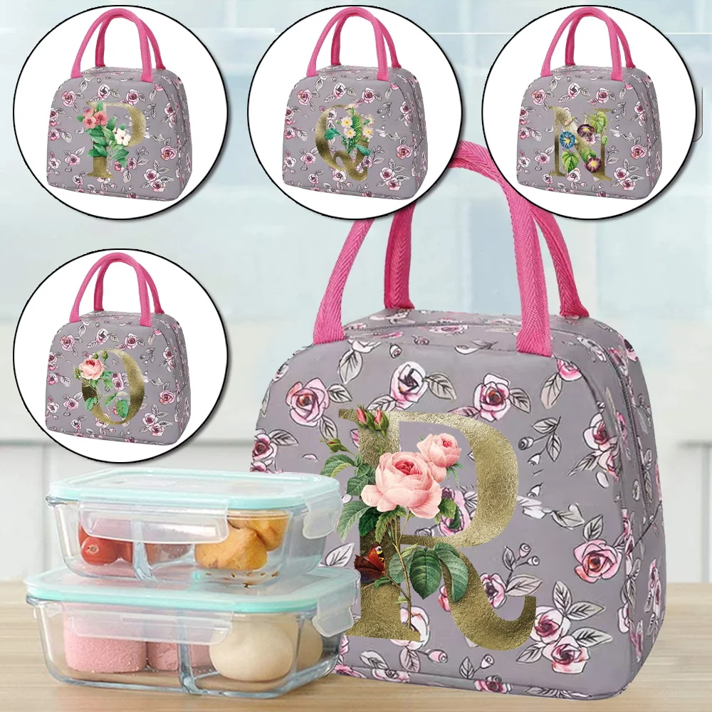 Golden Flower Cooler Bags Portable Zipper Thermal Bag Lunch Bag for Women Portable Fridge Dinner Bag Tote Thermal Food Door Bag