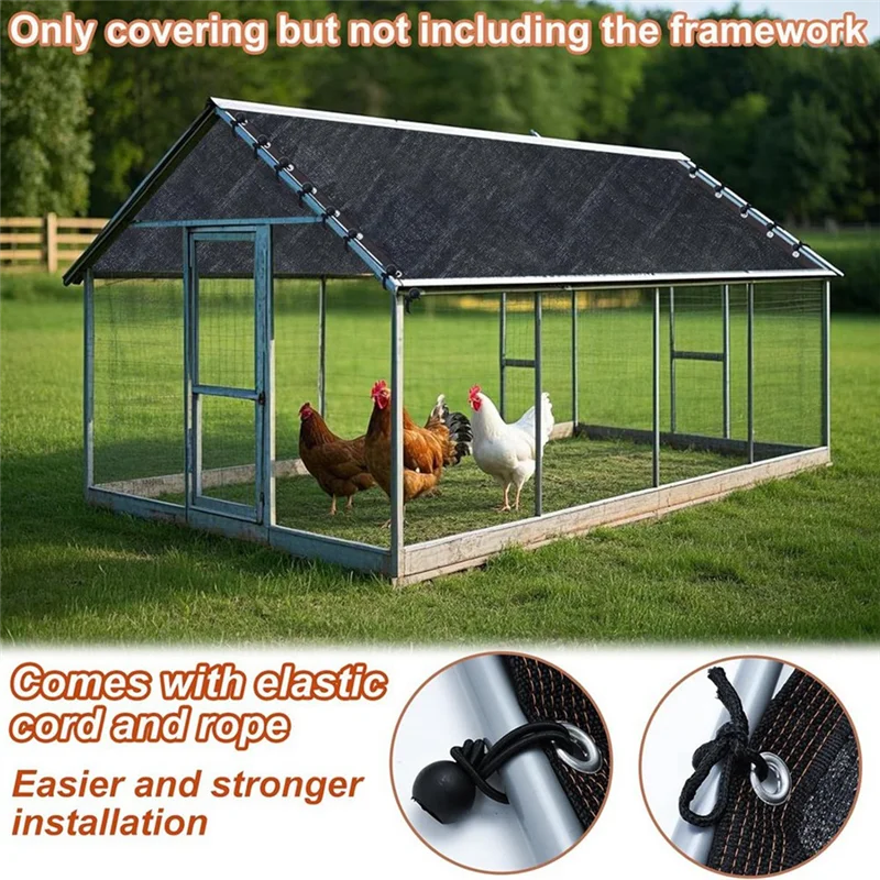 A27F-UV Protection 90% Shade Cloth Cover For Summer For 11.5 X 6.6 FT Chicken Cage Coop With 20Pcs Ball Bungees Cords - view 4
