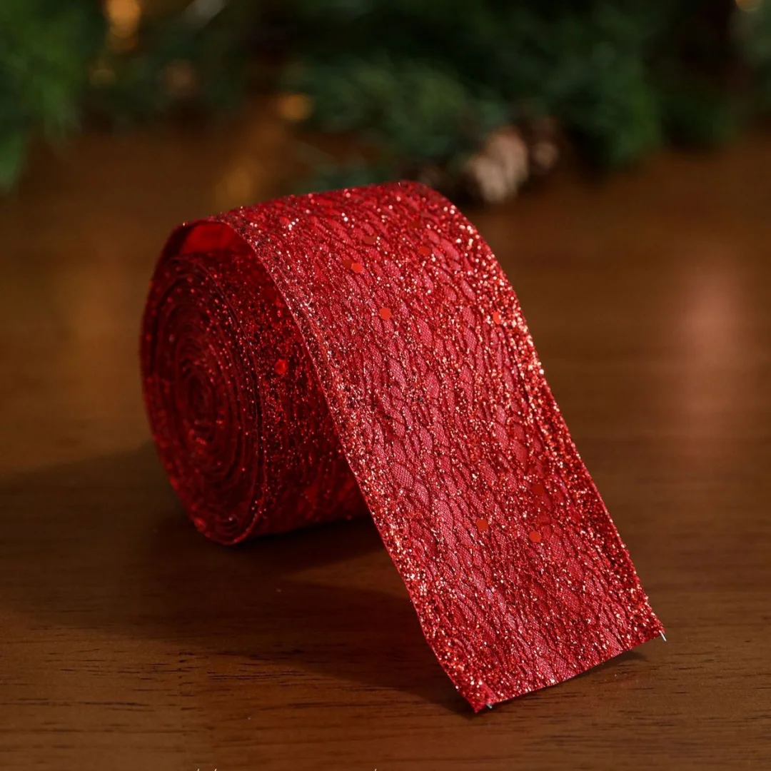 Gold Ribbon Elegant Diy Gift Bow Sequin Ribbon Rustic Wreath Decor Ribbon For Christmas Tree Gift Packaging Holiday Decoration