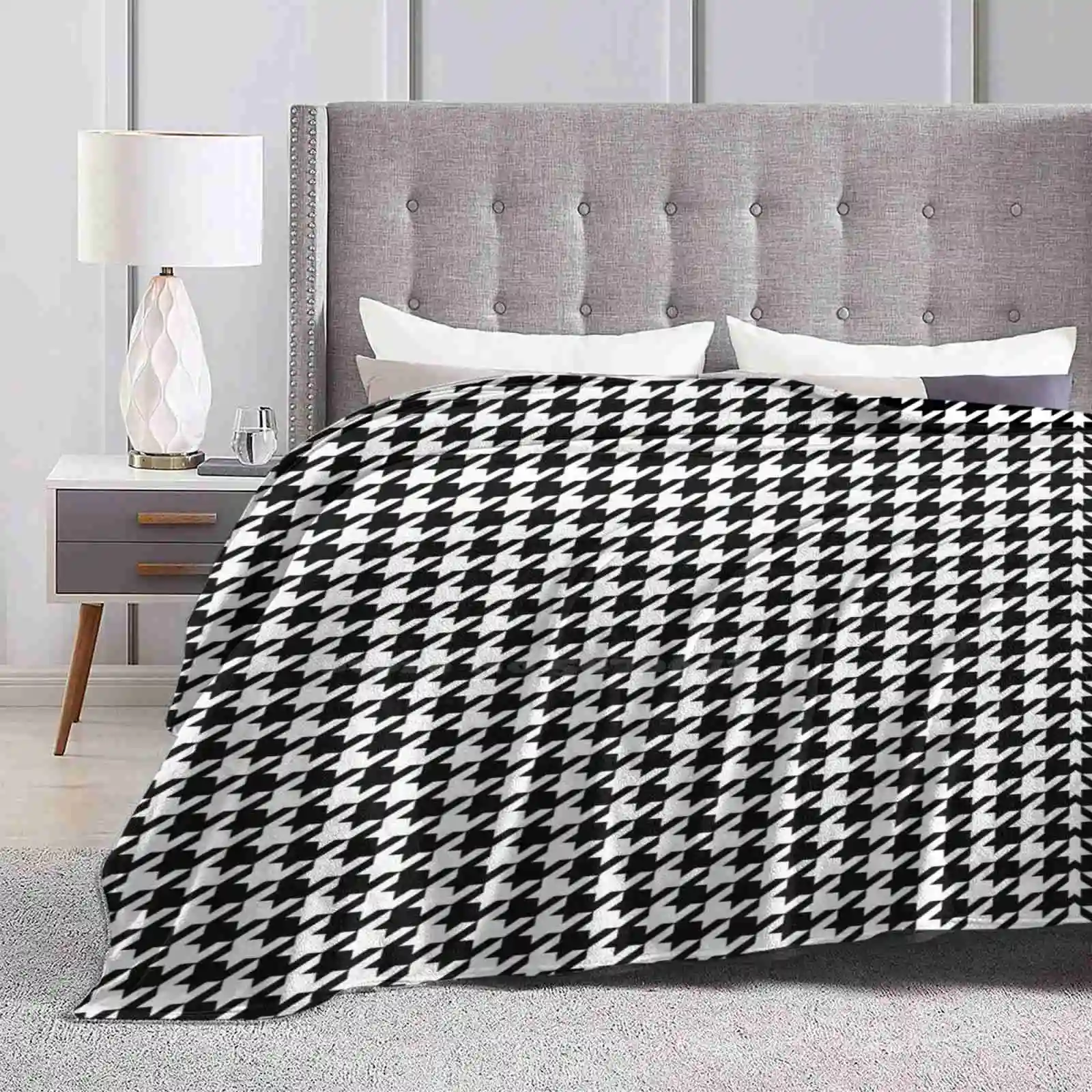 Houndstooth Trend Style Funny Fashion Soft Throw Blanket Fashion Designer Houndstooth Black And White Pattern Geometrical Shape