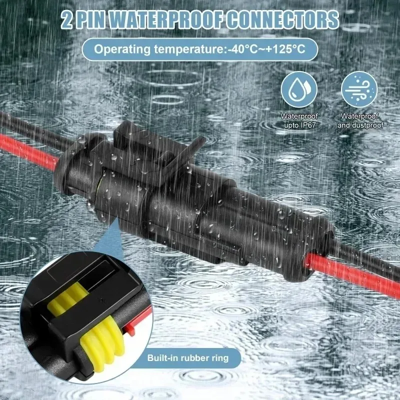 10-50PCS 2 Pin Way Connector Waterproof Connectors Male & Female Way 16 AWG Wire for Car Truck Boat Electrical Connector