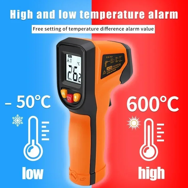 -50~600℃ Infrared Thermometer Industrial Handheld Temperature Measuring Instrument Cooking Tester Oven Engine Surface Temp Read