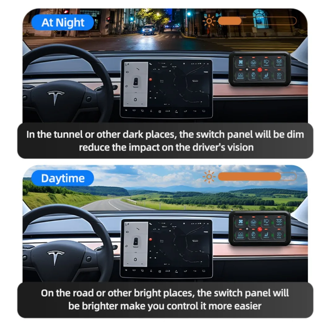 8-Gang RGB Switch Panel (3 Colors) – Toggle Momentary  Flash Strobe Dimming, Universal for Truck/ATV/SUV/UTV/Boat