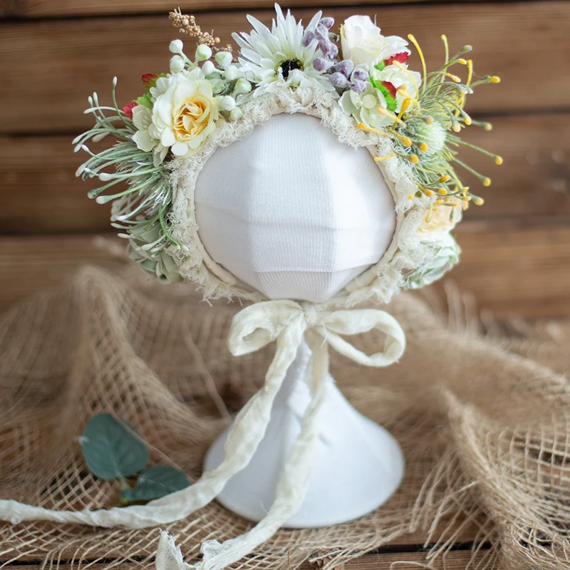 Newborn Flower Bonnet Photography Shoot Baby Girl Hat Photo Prop Newborn Photography  Props Christmas Gift
