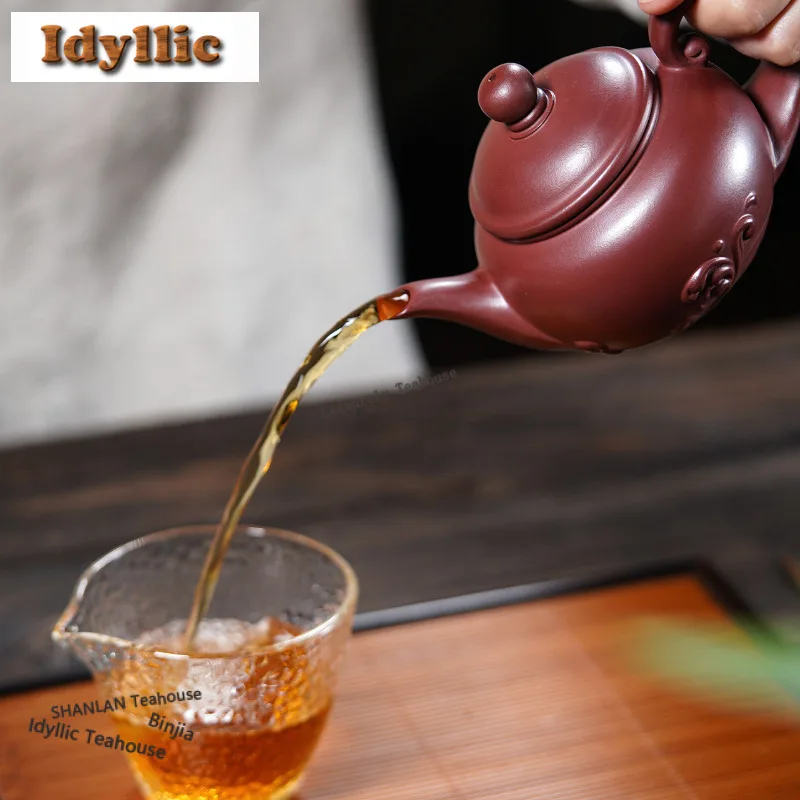 350ml Ancient Yixing Purple Clay Teapots Handmade Sea Wave Pot Raw Ore Dragon's Blood Sand Mud Kettle Zisha Tea Set Cafes Gift