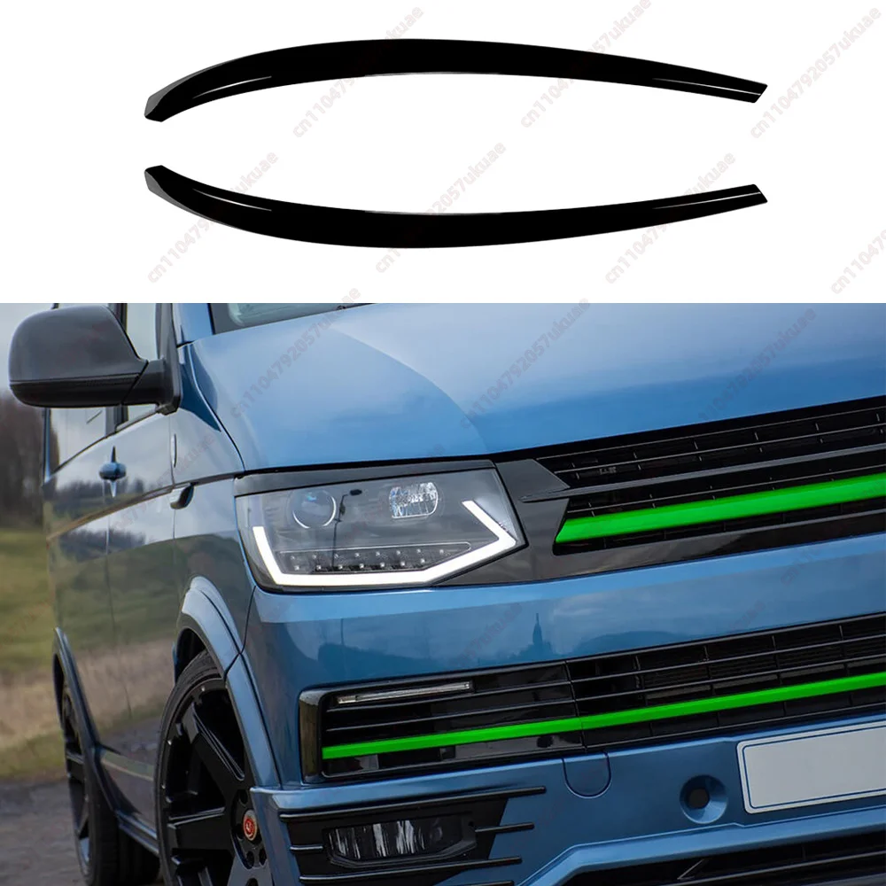 For Volkswagen Transporter T6 Caravelle 2015-2020 Gloss Black ABS Front Headlight Eyebrows Eyelid Cover Trim Body Kits Tuning