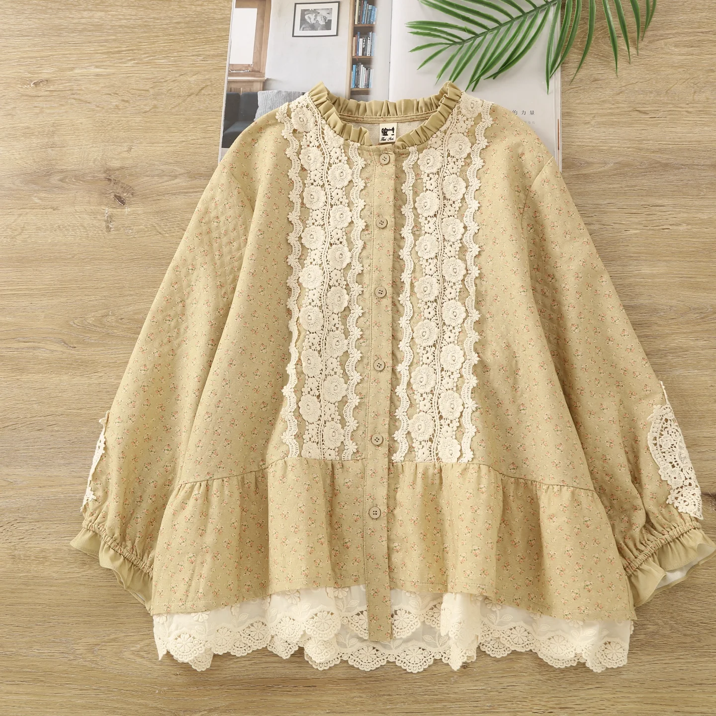 Busto 118cm mori kei estilo japonés vintage encaje patchwork camisas y blusas tops de algodón otoño ropa de mujer de talla grande