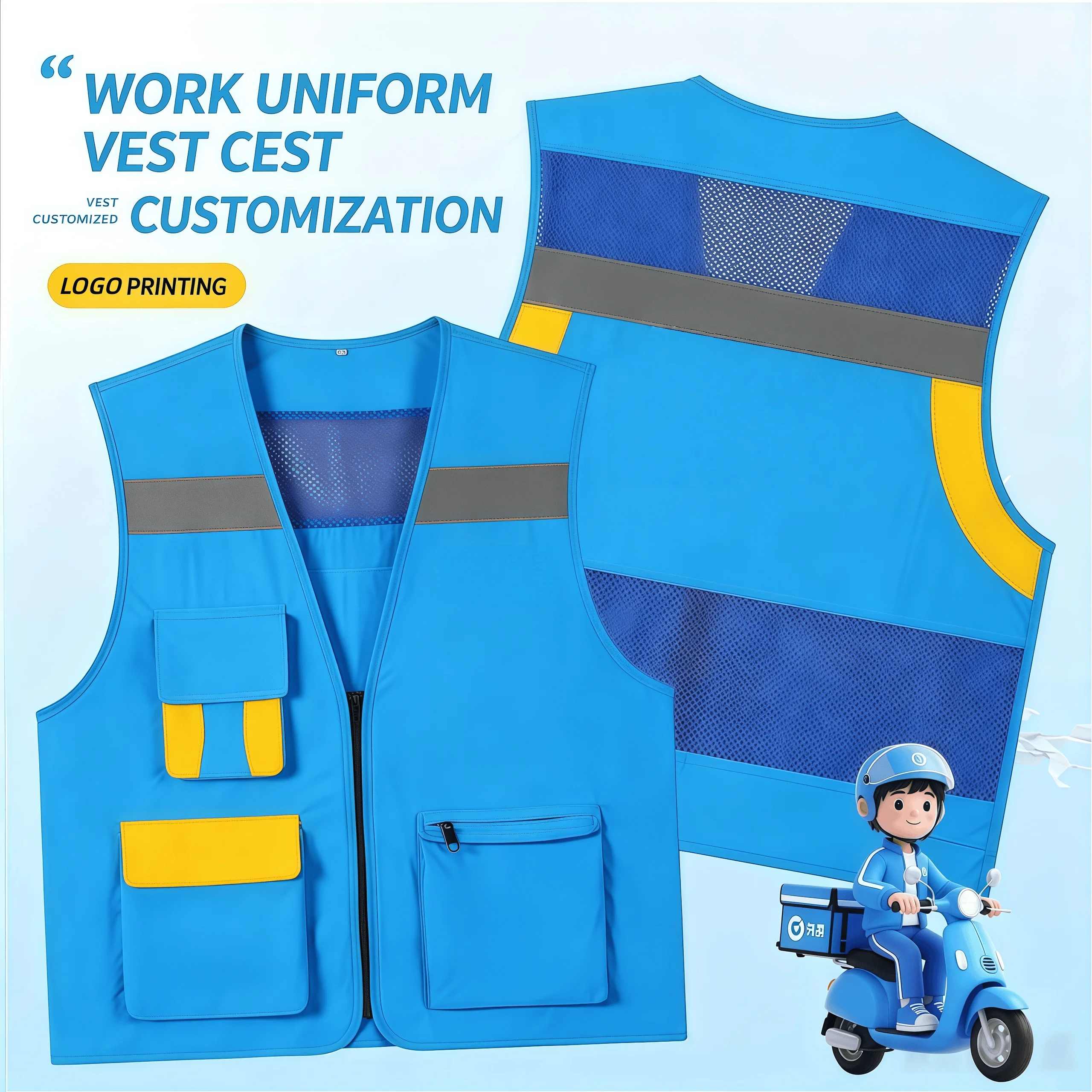 Multiple pockets work uniform for delivery substitute driving Customized Logo Express vest customization with safety features